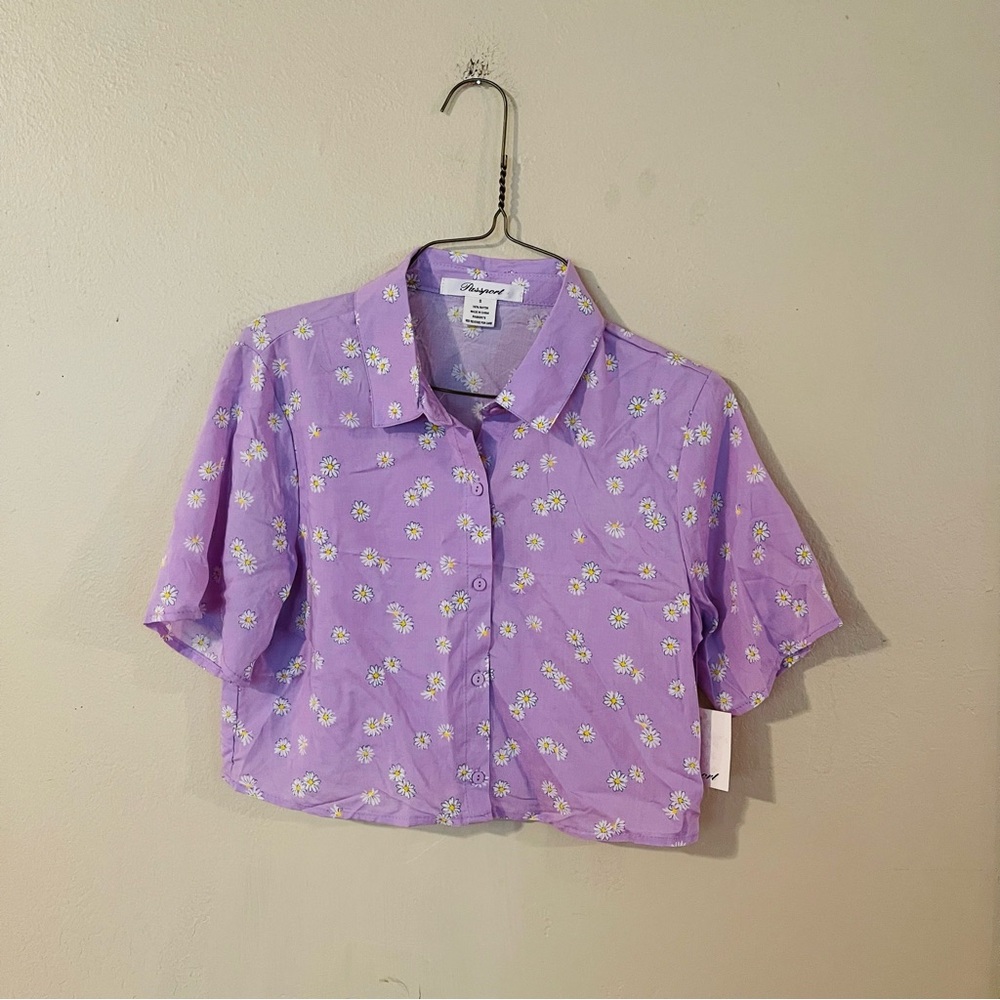 NWT Purple Floral Button Front Top
